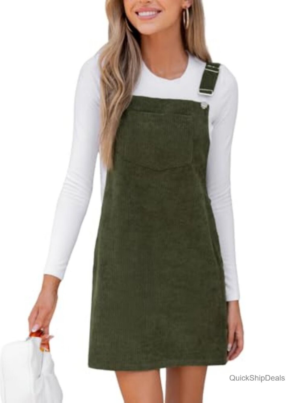 Women's Corduroy Overall Mini Dress Sleeveless Adjustable Straps Front Pocket